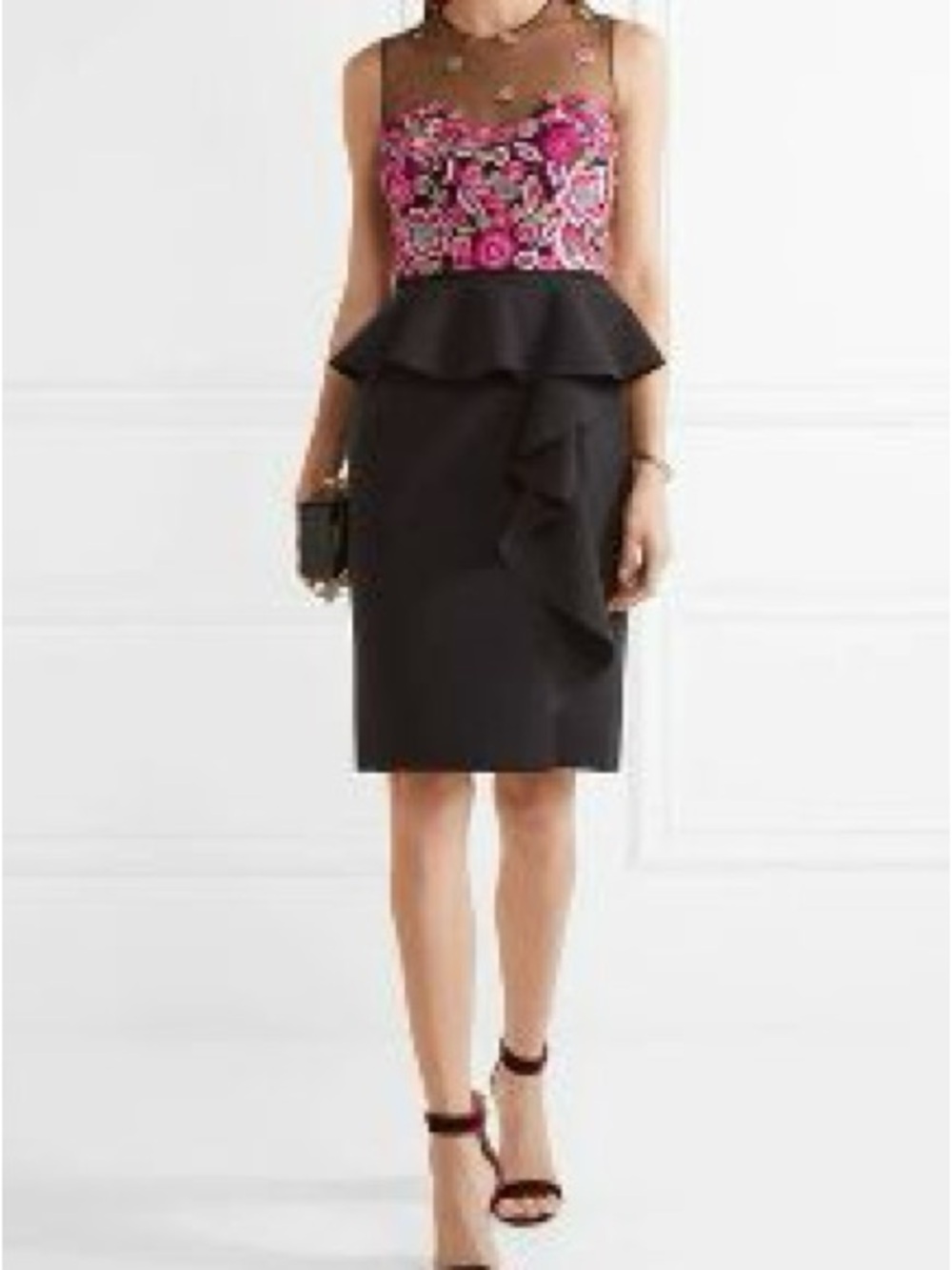 Marchesa Notte Black Dress with Pink Accents
